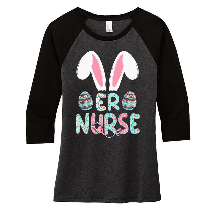 Cute Easter ER Nurse RN Bunny Ears Easter Eggs Women's Tri-Blend 3/4-Sleeve Raglan Shirt