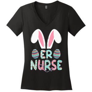 Cute Easter ER Nurse RN Bunny Ears Easter Eggs Women's V-Neck T-Shirt