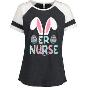 Cute Easter ER Nurse RN Bunny Ears Easter Eggs Enza Ladies Jersey Colorblock Tee