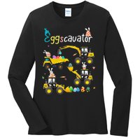 Construction Excavator Easter Day Egg Hunt For Toddlers Ladies Long Sleeve Shirt