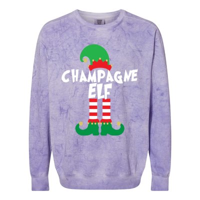 Champagne Elf Funny Christmas Squad Matching Xmas Gift Colorblast Crewneck Sweatshirt