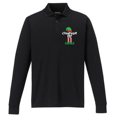 Champagne Elf Funny Christmas Squad Matching Xmas Gift Performance Long Sleeve Polo