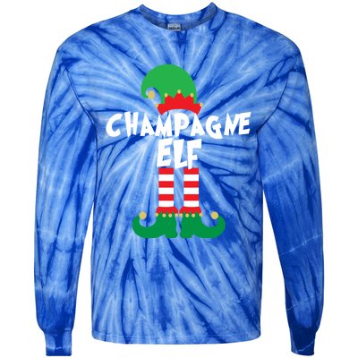 Champagne Elf Funny Christmas Squad Matching Xmas Gift Tie-Dye Long Sleeve Shirt