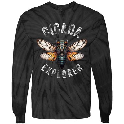 Cicada Explorer Funny Summer 2024 Insect Invasion Vintage Tie-Dye Long Sleeve Shirt