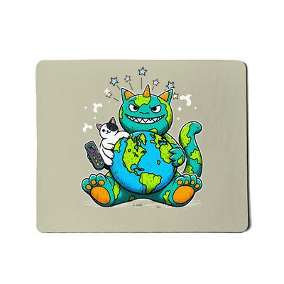 Catzilla Earth Funny Catzilla Cat Japanese Earth Day Mousepad