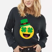 Emoji Smile Clover St. PatrickS Day Cropped Pullover Crew