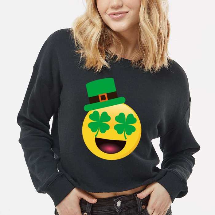 Emoji Smile Clover St. PatrickS Day Cropped Pullover Crew
