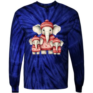 Christmas Elephant Family Matching Outfit Tie-Dye Long Sleeve Shirt