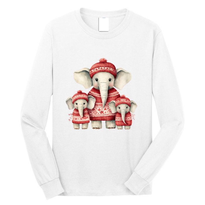 Christmas Elephant Family Matching Outfit Long Sleeve Shirt