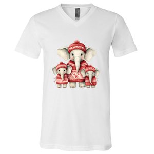 Christmas Elephant Family Matching Outfit V-Neck T-Shirt