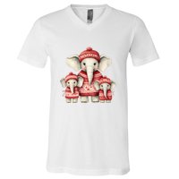 Christmas Elephant Family Matching Outfit V-Neck T-Shirt