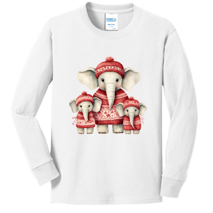 Christmas Elephant Family Matching Outfit Kids Long Sleeve Shirt