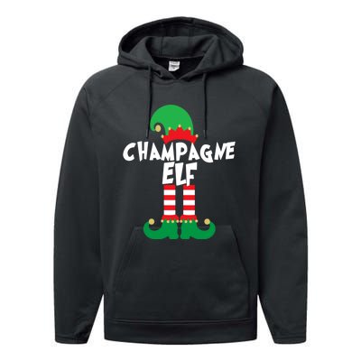 Champagne Elf Funny Christmas Squad Matching Xmas Performance Fleece Hoodie