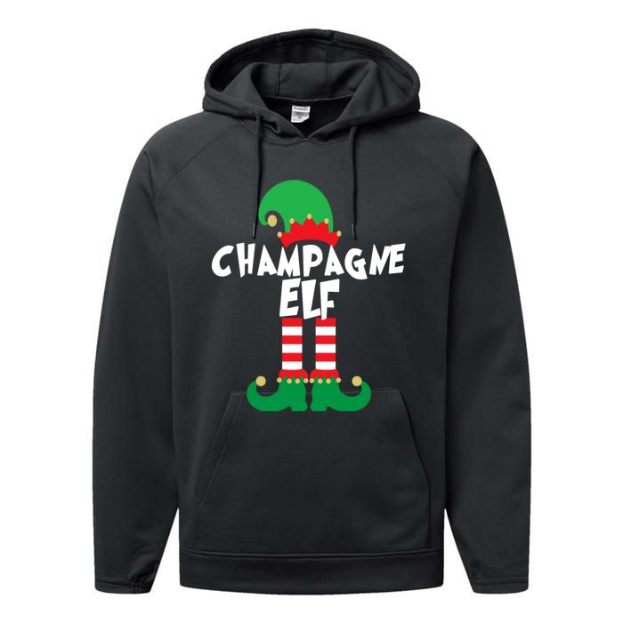 Champagne Elf Funny Christmas Squad Matching Xmas Performance Fleece Hoodie