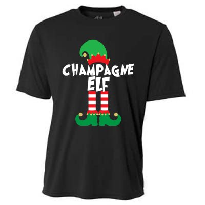 Champagne Elf Funny Christmas Squad Matching Xmas Cooling Performance Crew T-Shirt