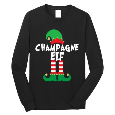 Champagne Elf Funny Christmas Squad Matching Xmas Long Sleeve Shirt