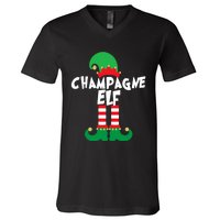 Champagne Elf Funny Christmas Squad Matching Xmas V-Neck T-Shirt