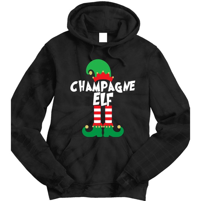 Champagne Elf Funny Christmas Squad Matching Xmas Tie Dye Hoodie