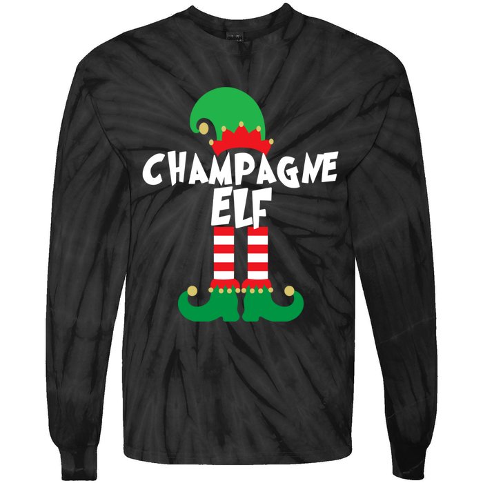 Champagne Elf Funny Christmas Squad Matching Xmas Tie-Dye Long Sleeve Shirt