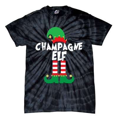 Champagne Elf Funny Christmas Squad Matching Xmas Tie-Dye T-Shirt