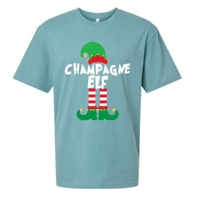 Champagne Elf Funny Christmas Squad Matching Xmas Sueded Cloud Jersey T-Shirt