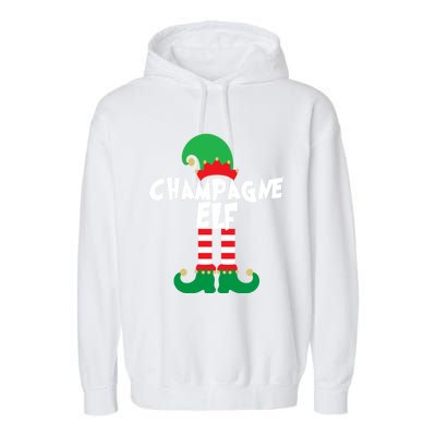 Champagne Elf Funny Christmas Squad Matching Xmas Garment-Dyed Fleece Hoodie