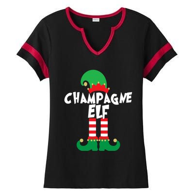 Champagne Elf Funny Christmas Squad Matching Xmas Ladies Halftime Notch Neck Tee