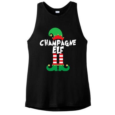 Champagne Elf Funny Christmas Squad Matching Xmas Ladies PosiCharge Tri-Blend Wicking Tank