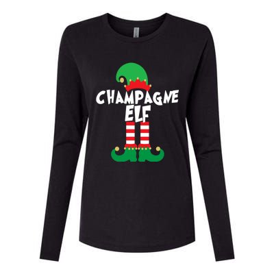 Champagne Elf Funny Christmas Squad Matching Xmas Womens Cotton Relaxed Long Sleeve T-Shirt