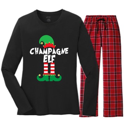 Champagne Elf Funny Christmas Squad Matching Xmas Women's Long Sleeve Flannel Pajama Set 