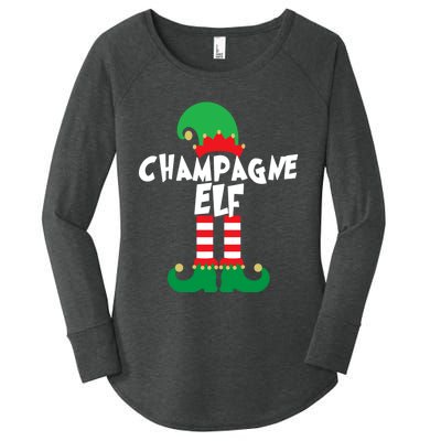 Champagne Elf Funny Christmas Squad Matching Xmas Women's Perfect Tri Tunic Long Sleeve Shirt