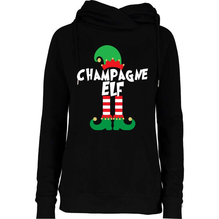 Champagne Elf Funny Christmas Squad Matching Xmas Womens Funnel Neck Pullover Hood