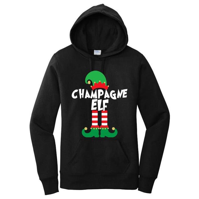 Champagne Elf Funny Christmas Squad Matching Xmas Women's Pullover Hoodie