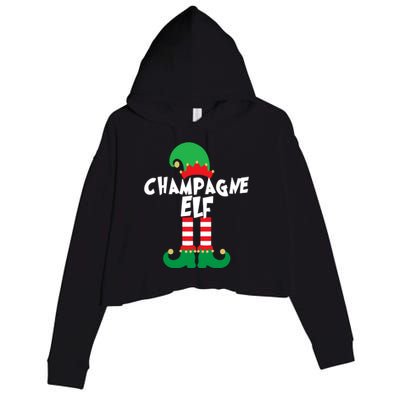 Champagne Elf Funny Christmas Squad Matching Xmas Crop Fleece Hoodie