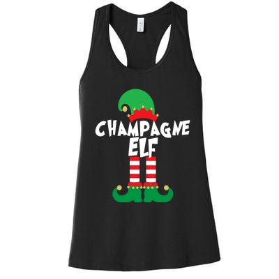 Champagne Elf Funny Christmas Squad Matching Xmas Women's Racerback Tank