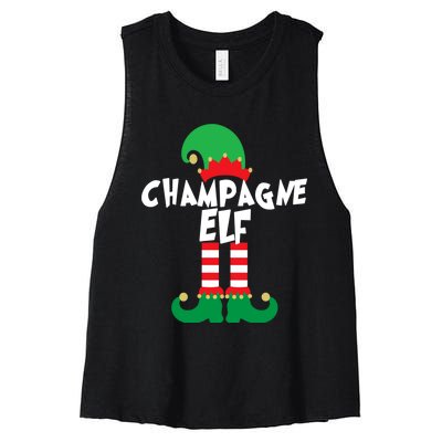 Champagne Elf Funny Christmas Squad Matching Xmas Women's Racerback Cropped Tank