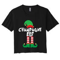 Champagne Elf Funny Christmas Squad Matching Xmas Women's Crop Top Tee