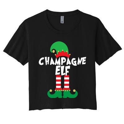 Champagne Elf Funny Christmas Squad Matching Xmas Women's Crop Top Tee