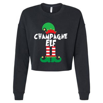 Champagne Elf Funny Christmas Squad Matching Xmas Cropped Pullover Crew