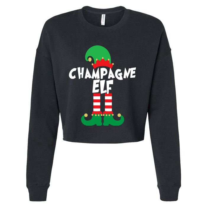 Champagne Elf Funny Christmas Squad Matching Xmas Cropped Pullover Crew