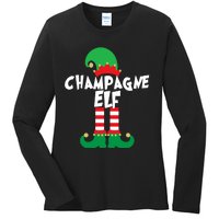 Champagne Elf Funny Christmas Squad Matching Xmas Ladies Long Sleeve Shirt