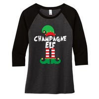 Champagne Elf Funny Christmas Squad Matching Xmas Women's Tri-Blend 3/4-Sleeve Raglan Shirt