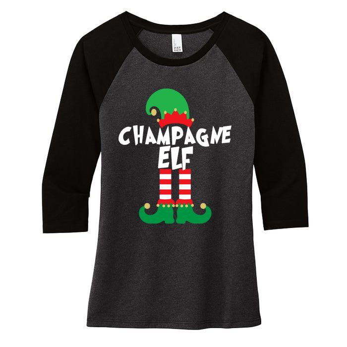 Champagne Elf Funny Christmas Squad Matching Xmas Women's Tri-Blend 3/4-Sleeve Raglan Shirt