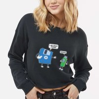 Computer Engineering Father Son Floppy Disk Engineer Cropped Pullover Crew