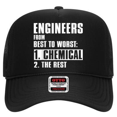 Chemical Engineer Funny Engineers From Best To Worst High Crown Mesh Back Trucker Hat