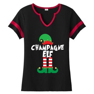 Champagne Elf Funny Christmas Squad Matching Xmas Gift Ladies Halftime Notch Neck Tee