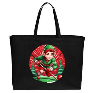 Christmas Elf Field Hockey Gift Cotton Canvas Jumbo Tote