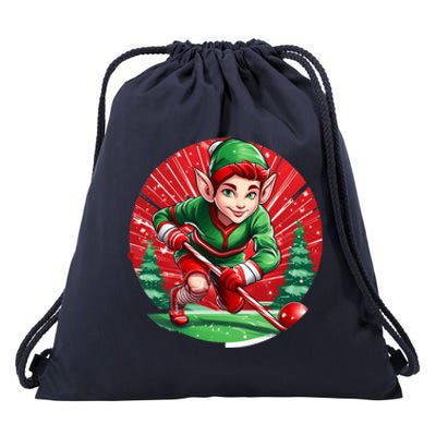 Christmas Elf Field Hockey Gift Drawstring Bag