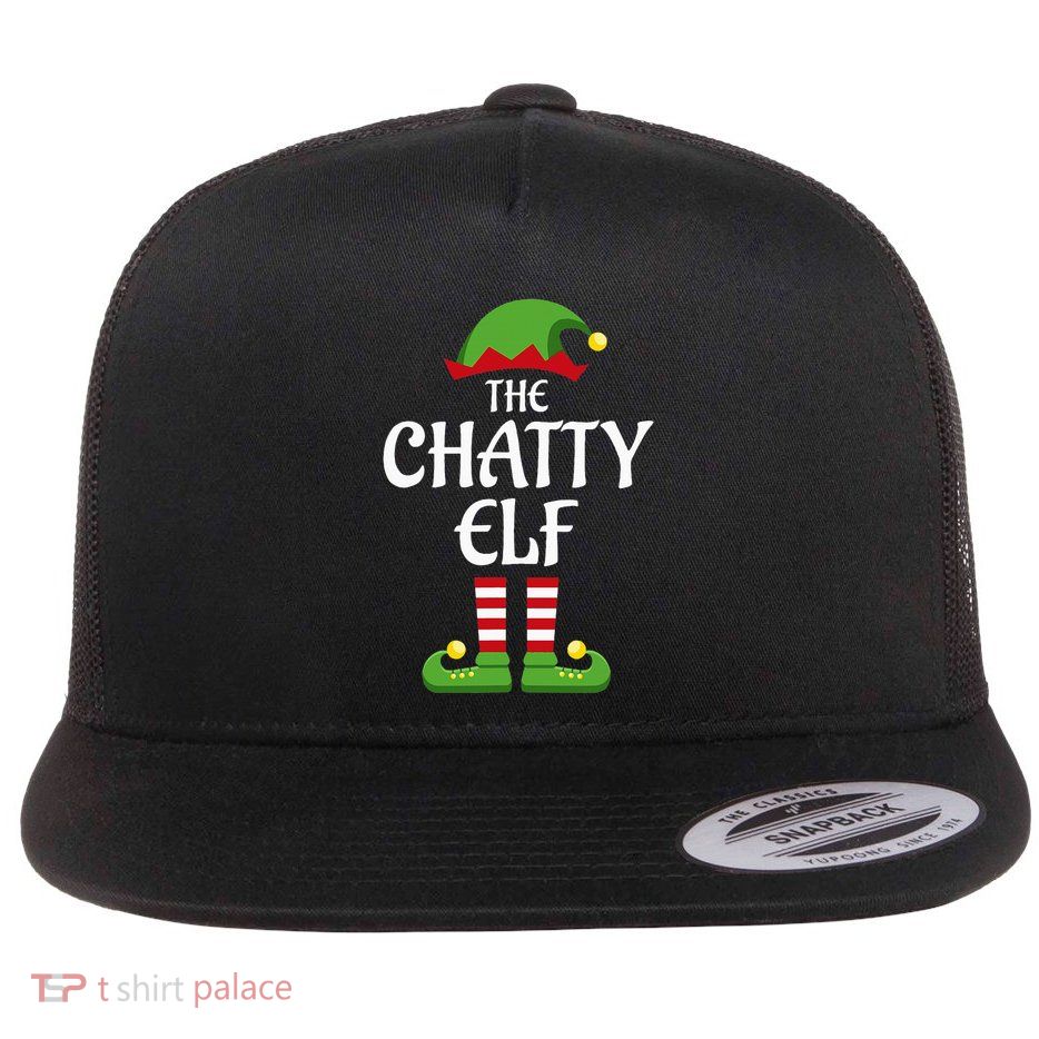 Chatty Elf Family Matching Group Christmas Flat Bill Trucker Hat