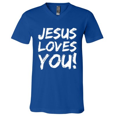 Christian Evangelism Gift Jesus Loves You! Great Gift V-Neck T-Shirt